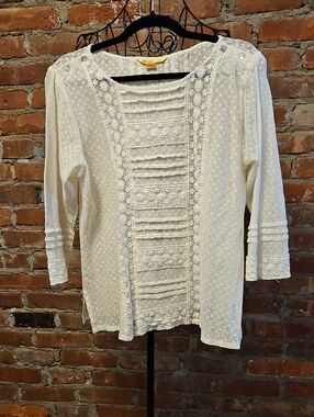 April Cornell Cream Crochet & Lace -Panel Top